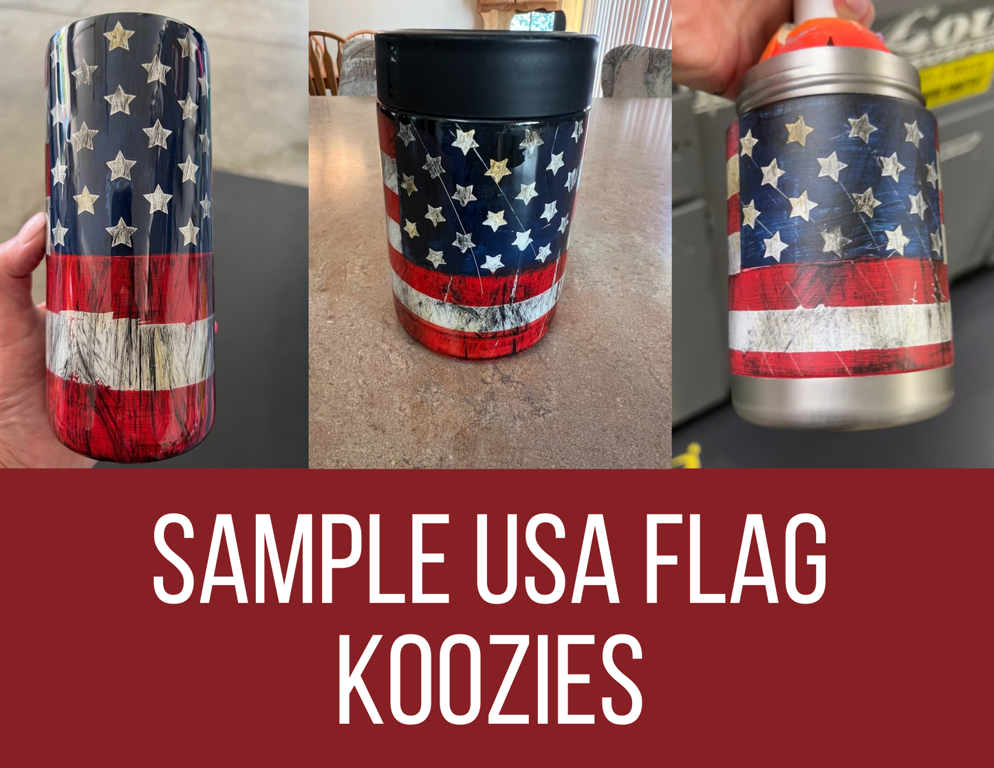 CUSTOM SLIM CAN AND 12oz REGULAR CAN EPOXY USA FLAG KOOZIE